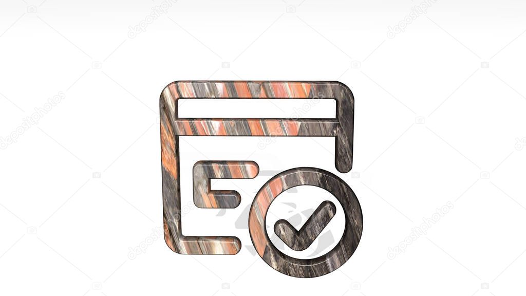 APP WINDOW PASSWORD CORRECT casting shadow with two lights. 3D illustration of metallic sculpture over a white background with mild texture. icon and design