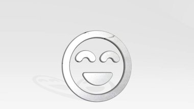 Smiley, iki ışığı olan alternatif bir gölge yaratmayı çok severdi. Metalik heykelin beyaz arka planda, yumuşak desenli üç boyutlu çizimi. yüz ve simge