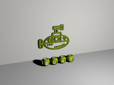 Tekne grafiklerinin 3 boyutlu çizimi ve bu kavramın ve sunumların ilgili anlamları için metalik zar harflerinin oluşturduğu metin. mavi ve güzel