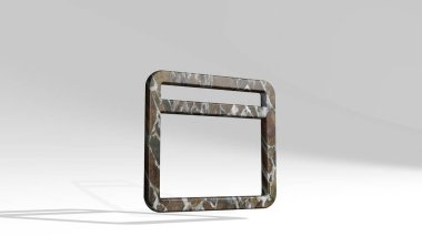 Aydınlık arkaplanda parlayan metalik bir heykelin gölgesini gösteren üç boyutlu bir illüstrasyonla yapılmış bir uygulama penceresi. simge ve tasarım