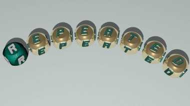 Kübik harflerle üst perspektiften tekrar edilen kombinasyon, konsept sunumu için mükemmel. kalıp ve pürüzsüz