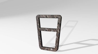 Parlak metalik bir heykelin ışık arkaplanına gölge düşüren 3 boyutlu illüstrasyonuyla yapılmış su camı. mavi ve güzel