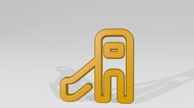 AİLE AİLE KAPI Gölgeyle bir perspektiften kayar. Üç boyutlu metalik malzemelerden yapılmış kalın bir heykel. çocuk ve mutlu