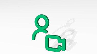 ŞARKI NEUTRAL Aktiviteleri VIDEO gölgeli duruyor. Metalik heykelin beyaz arka planda, yumuşak desenli üç boyutlu çizimi. simge ve izole edilmiş