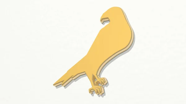 Eagle Ett Perspektiv Väggen Tjock Skulptur Gjord Metalliska Material Rendering — Stockfoto