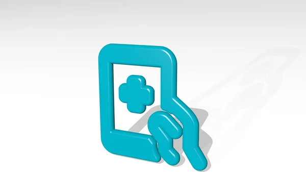 MEDICAL APP TABLET from a perspective with the shadow. A thick sculpture made of metallic materials of 3D rendering. illustration and background