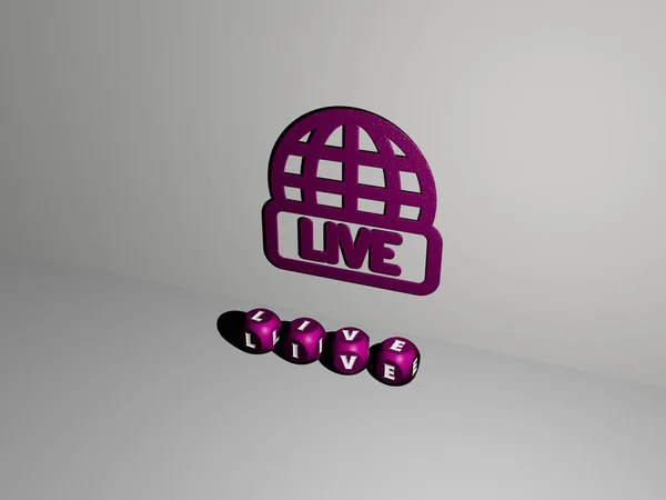 3D illustration of live graphics and text made by metallic dice letters for the related meanings of the concept and presentations. background and concert