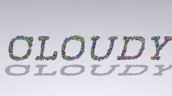 Nublado Escrito Ilustración Por Pequeños Objetos Colores Que Proyectan Sombra — Foto de Stock