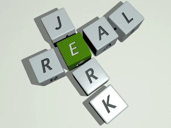 crosswords of real jerk arranged by cubic letters on a mirror floor, concept meaning and presentation. estate and house