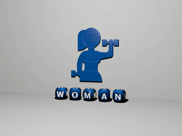 Ілюстрація Жіночої Графіки Тексту Зробленого Металевими Кубиками Відповідних Значень Концепції — стокове фото
