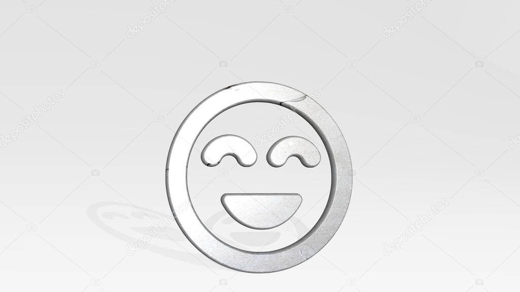 smiley thrilled alternate casting shadow with two lights. 3D illustration of metallic sculpture over a white background with mild texture. face and icon