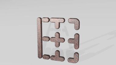 Hücre sınırı bir perspektif gölgesi bıraktı. Üç boyutlu metalik malzemelerden yapılmış kalın bir heykel. Resim ve arkaplan