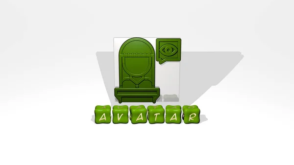 Graficzny Obraz Avatar Pionowo Wraz Tekstem Zbudowanym Metalicznymi Literami Sześciennymi — Zdjęcie stockowe