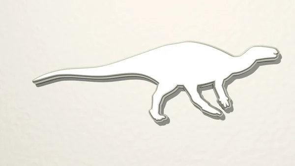 Dinosaur Aan Muur Illustratie Van Metalen Sculptuur Een Witte Achtergrond — Stockfoto