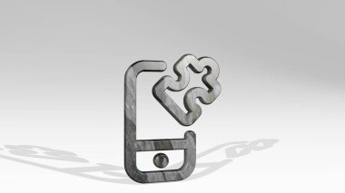 Modüllü telefon zamazingosu. İki ışığı olan gölge. Metalik heykelin beyaz arka planda, yumuşak desenli üç boyutlu çizimi. boşluk ve tasarım