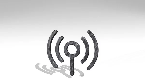 Cień Odlewania Wifi Signal Dwoma Światłami Ilustracja Rzeźby Metalicznej Białym — Zdjęcie stockowe
