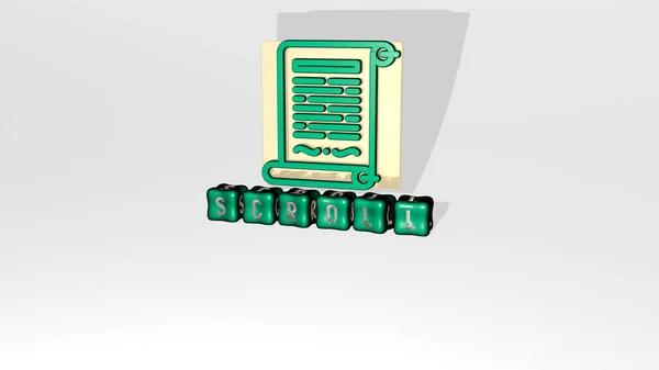 Graficzny Obraz Przewijania Pionowo Wraz Tekstem Zbudowanym Metalicznymi Literami Sześciennymi — Zdjęcie stockowe