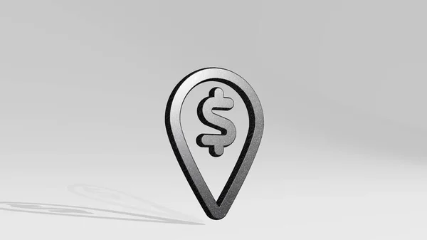 Cash Pin Κατασκευασμένο Από Τρισδιάστατη Απεικόνιση Ενός Γυαλιστερού Μεταλλικού Γλυπτού — Φωτογραφία Αρχείου