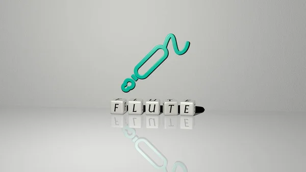3D graphical image of FLUTE vertically along with text built by metallic cubic letters from the top perspective, excellent for the concept presentation and slideshows. illustration and background