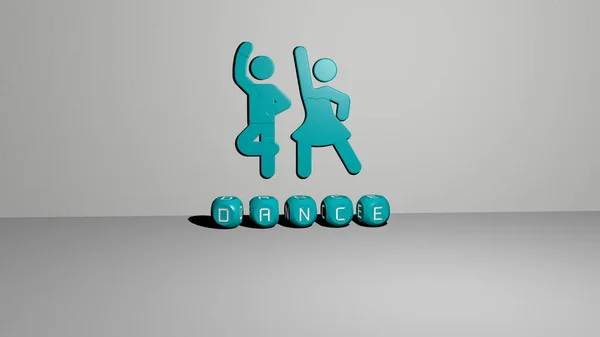 Grafisk Bild Dance Vertikalt Tillsammans Med Text Byggd Metalliska Kubikbokstäver — Stockfoto