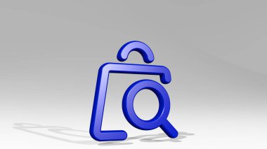 Alışveriş çantalarını ara. Gölgelerle. Metalik heykelin beyaz arka planda, yumuşak desenli üç boyutlu çizimi. iş ve konsept