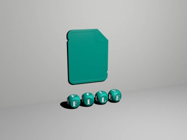 Konsept ve sunumların ilgili anlamları için metal zar harflerinin oluşturduğu dosya grafikleri ve metinlerin 3D çizimi. simge ve arkaplan