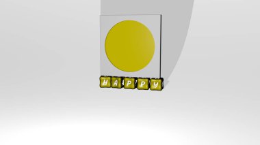 Konsept ve sunumların ilgili anlamları için metalik zar harflerinin oluşturduğu üç boyutlu grafiklerin ve metnin çizimi. arka plan ve güzel