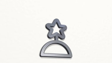 Duvardaki bir perspektiften AWARD STAR. Üç boyutlu metalik malzemelerden yapılmış kalın bir heykel. Resim ve arkaplan