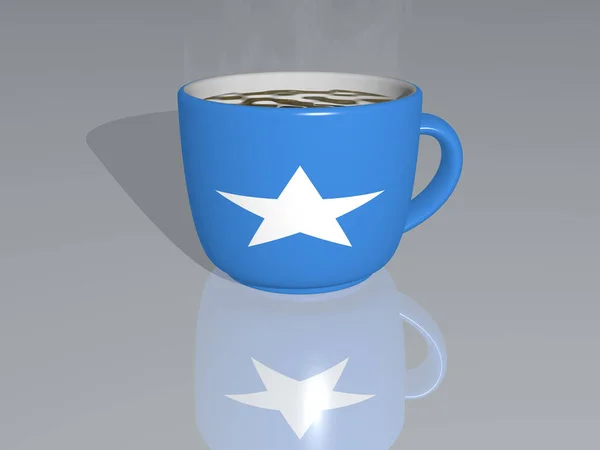 Somalia Placed Cup Hot Coffee Illustration Realistic Perspective Shadows Mirrored — Stock Photo, Image