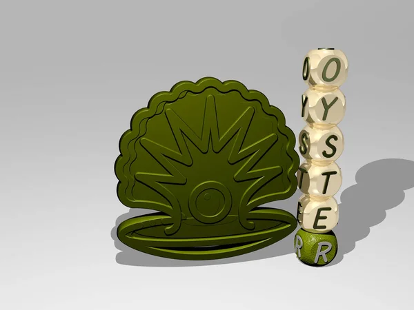 Иллюстрация Графики Oyster Текста Вокруг Иконки Выполненной Металлическими Буквами Кубиков — стоковое фото