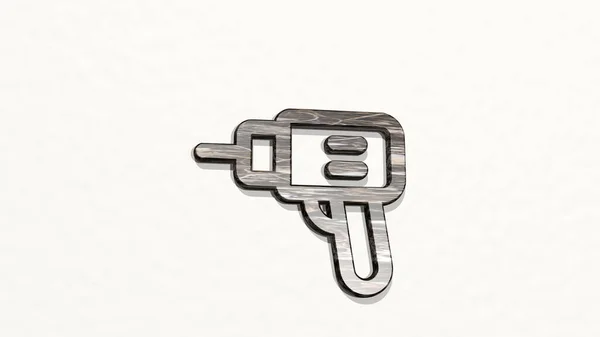 Power Tools Drill Wall Illustration Metallic Sculpture White Background Mild — Stock Photo, Image