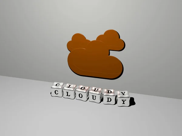 3D illustration of CLOUDY graphics and text made by metallic dice letters for the related meanings of the concept and presentations. sky and blue