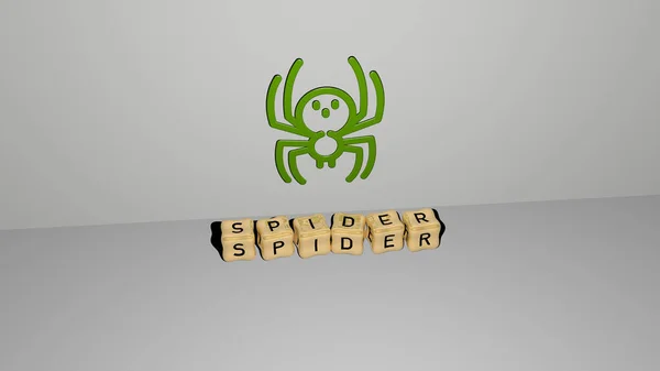 Darstellung Der Spinne Mit Icon Der Wand Und Text Angeordnet — Stockfoto