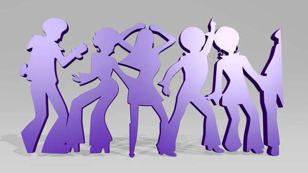 Fashion Girls Dancing Hergestellt Durch Illustration Einer Glänzenden Metallischen Skulptur — Stockfoto