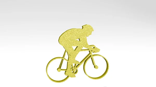 Cyclist Wall Illustration Metallic Sculpture White Background Mild Texture Bicycle — Stock Photo, Image