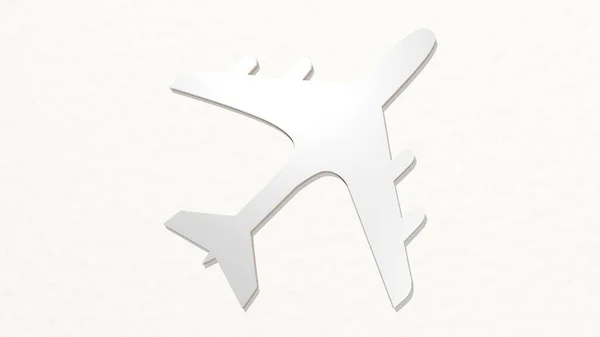 Aeroplane Wykonane Przez Ilustracji Błyszczącej Rzeźby Metalicznej Ścianie Jasnym Tłem — Zdjęcie stockowe