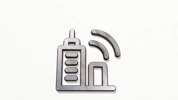 Antennetoren Aan Muur Illustratie Van Metalen Sculptuur Een Witte Achtergrond — Stockfoto
