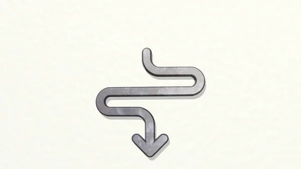 Diagram Snake Arrow Сделана Иллюстрации Блестящей Металлической Скульптуры Стене Светлым — стоковое фото