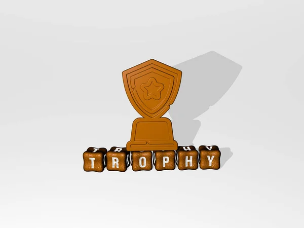 Ilustración Gráficos Trophy Texto Realizado Por Letras Dados Metálicos Para — Foto de Stock