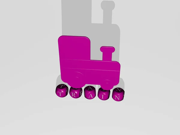 Графическое Изображение Поезда Вертикально Вместе Текстом Построенным Металлическими Кубическими Буквами — стоковое фото