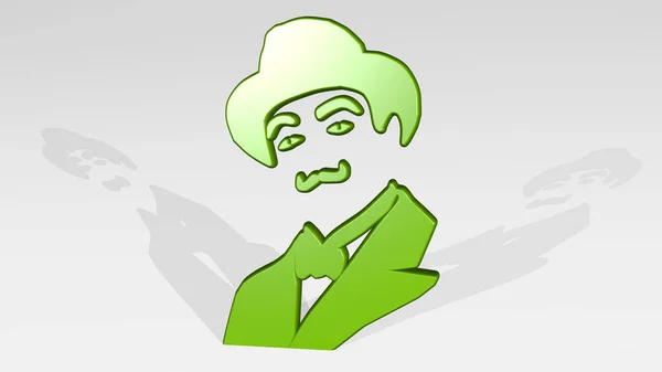 Agatha Christie 'nin Herkül-ret' i. Gölge perspektifinden. Üç boyutlu metalik malzemelerden yapılmış kalın bir heykel. antik ve mimari
