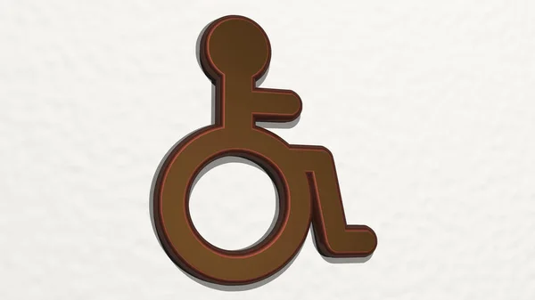 Rollstuhlschild Hergestellt Durch Illustration Einer Metallisch Glänzenden Skulptur Einer Wand — Stockfoto