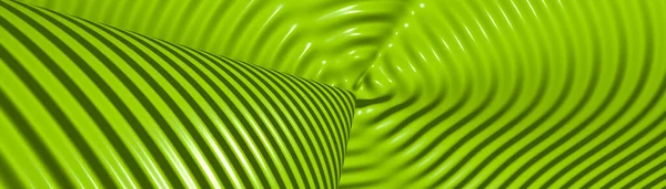 超宽图像由Lawn绿色单色的3D曲线抽象背景图像制成 背景图像由带有阴影的平面斑纹图案组成 草坪和花园 — 图库照片