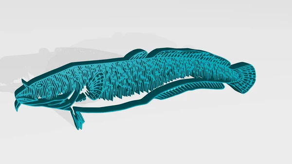 Ψάρια Στέκονται Σκιά Απεικόνιση Της Μεταλλικής Γλυπτικής Λευκό Φόντο Ήπια — Φωτογραφία Αρχείου