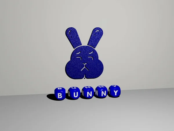 Grafický Obraz Bunny Svisle Spolu Textem Vytvořeným Kovovými Krychlovými Písmeny — Stock fotografie
