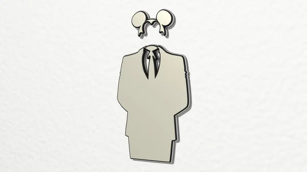man in suits with cartoon ears on the wall. 3D illustration of metallic sculpture over a white background with mild texture. business and concept