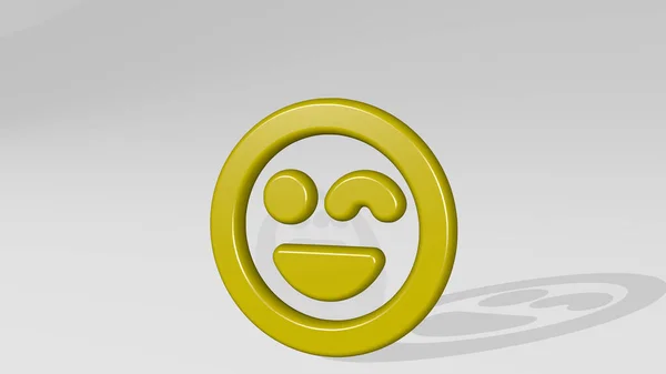 Smiley Wink Alternate Stand Shadow Illustration Metallic Sculpture White Background — Stock Photo, Image