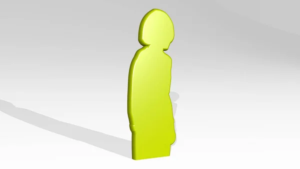 Woman Standing Зроблений Ілюстрацією Блискучої Металевої Скульптури Тіні Світлому Фоні — стокове фото
