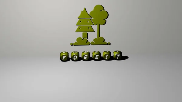 Ілюстрація Лісової Графіки Тексту Зробленого Металевими Кубиками Відповідних Значень Концепції — стокове фото