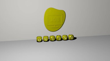 ONLINE 'ın dikey olarak üç boyutlu grafiksel görüntüsü, üst perspektiften metalik kübik harflerle oluşturulan metinlerle birlikte, konsept sunumu ve slayt gösterileri için mükemmel. resimleme ve iş